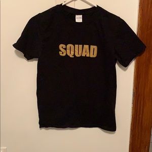 Cheerleading SQUAD Tee size small black & gold